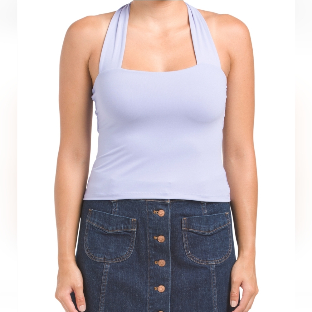 SUSAN MONACO thick HALTER TOP tie neck LAVENDER brand new